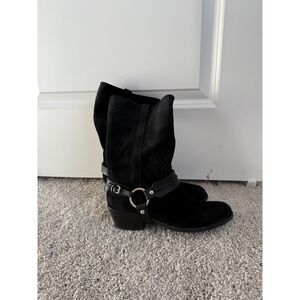 Barbara Bui Biker‎ Moto Suede Ankle Boots Size 8 EU38 Pull On Straps And Ring